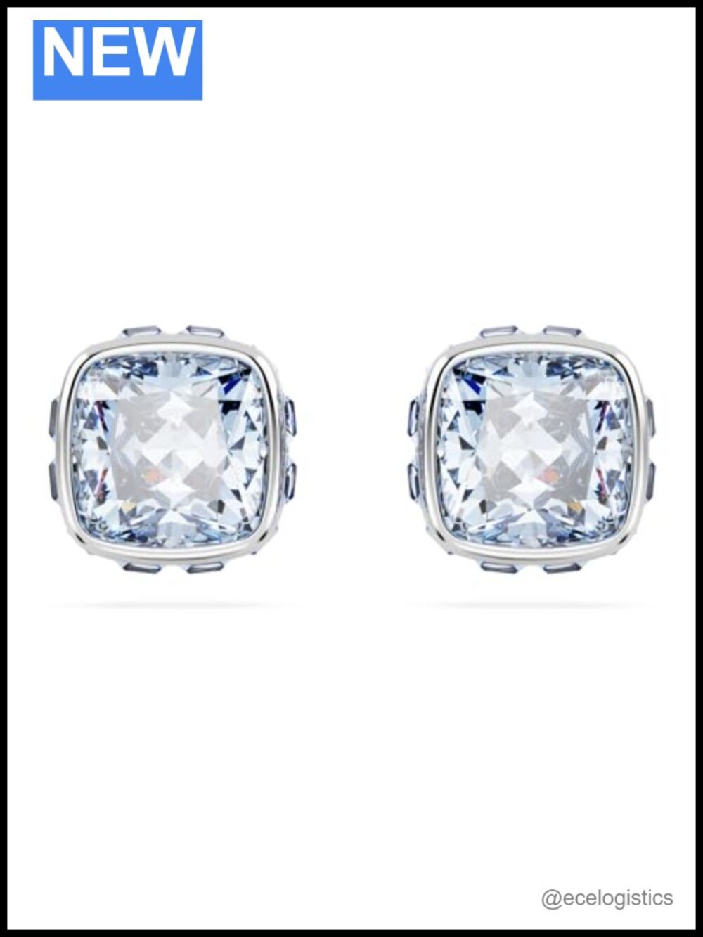 Swarovski Crystal Stud Earrings Square Cut Rhodium Finish Pierced